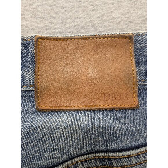 Dior Jeans Mens 31 Blue Distressed Slim Fit Embroidered Logo Denim Designer - Picture 12 of 16